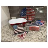 Patriotic lot, napkin holders, chip bowl, flag