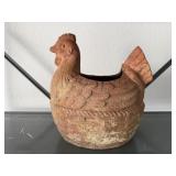 Clay chicken planter