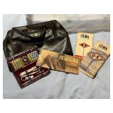 Service station maps, sewing kit, satchel