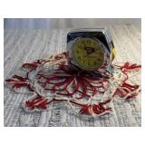 Doilie, tape measure clock