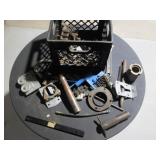 milk crate with random items