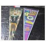 Favre and Super Bowl pennants