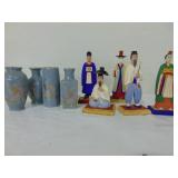 Japanese vases, wooden figures