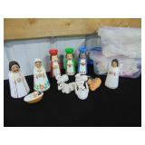 ceramic Nativity set, two small totes