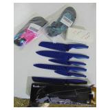 Knife set, water shoes, glasses