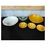 wooden, glass, enamelware bowls