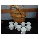 8 Correll cups & basket