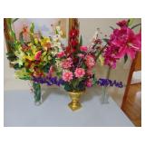 3 vases, floral arrangements