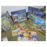 group of glued puzzles on boards