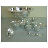 Onieda silver plated punch bowl, cups