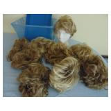 9 used wigs, tote, display