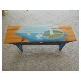 wood bench w/painted scene