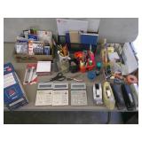 tape, pens, paper, office supplies