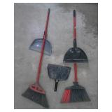 two brooms, dustpans