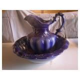 blue Ironstone pitcher and bowl