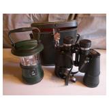 lamp and binoculars