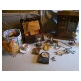 Danbury marble clock, bell, jewelry boxes
