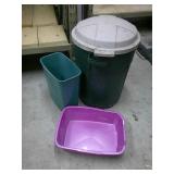 garbage cans, tray