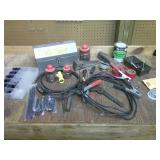 tool box, wedge, ribbon, jumper cables,