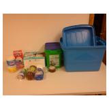 tote, lid, cleaning supplies