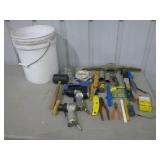 air guns, hammers, pliers, tools, bucket