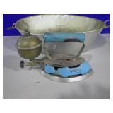 antique Coleman steam iron & aluminum bowl