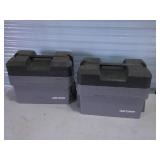 2 toolboxes with shackles, threaded rod, misc