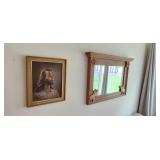 oak mirror and Jesus print
