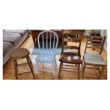 three chairs and stool