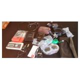 Walkman, cords, glasses, misc