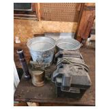 buckets, blow torch, battery box
