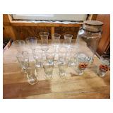 dispensor jug, glasses