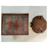 vtg exit sign, cast draft inspection door