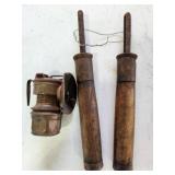miners lamp, saw handles