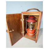 Coleman lantern and wood box