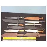 6 large knives & sheathes