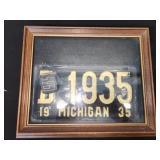 framed 1935 Michigan plate