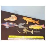 glass, wood fish and duck