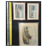 3 vtg horse & carriage prints
