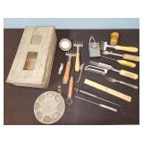 metal egg crate, kitchen utensils