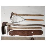 grub hoe, masher, cast iron piece,