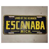 Vtg Escanaba license plate