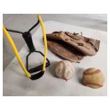 slingshot, glove, balls