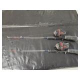 two ice fishing poles and reels