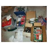 totes, lids, boxes of Christmas decor