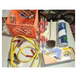crate, brush, plastic sheeting