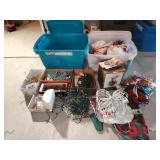 2 totes, lids, Christmas decor