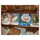 4 totes, lids, Christmas decor