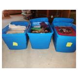 3 totes, lids, Christmas decor