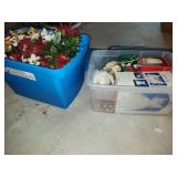 2 totes, lids, flowers and Christmas decor